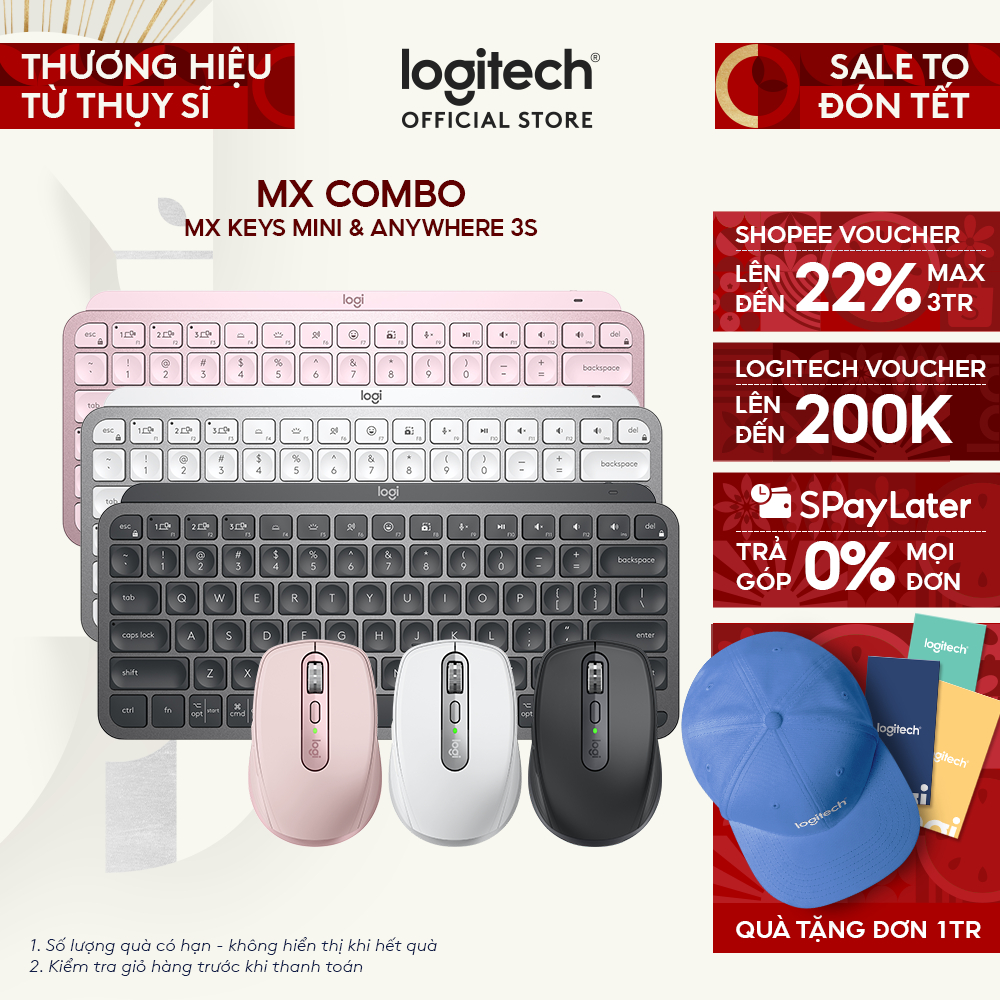 Combo Bàn phím và chuột Logitech MX Keys Mini & Logitech MX Anywhere 3S - Sạc nhanh USB-C, Nhỏ gọn