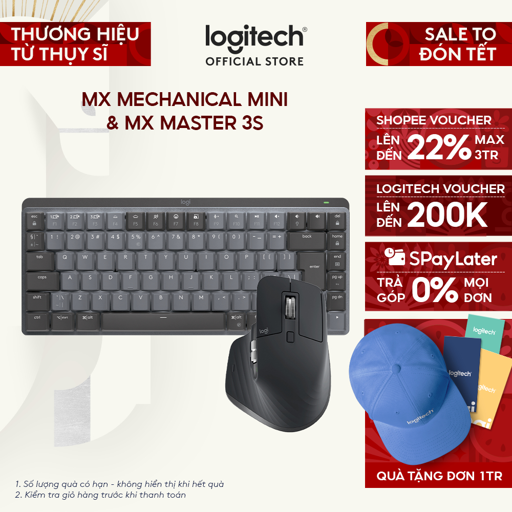 Combo Bàn phím Logitech MX Mechanical Mini và Chuột Logitech MX Master 3S - sạc USB-C, mac OS | Win