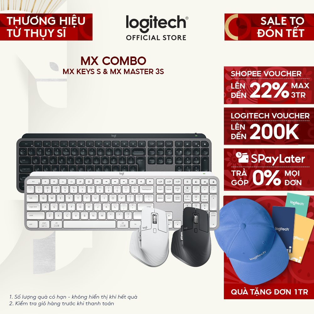 Combo Bàn phím không dây Bluetooth Logitech MX Keys S và Chuột không dây MX Master 3s