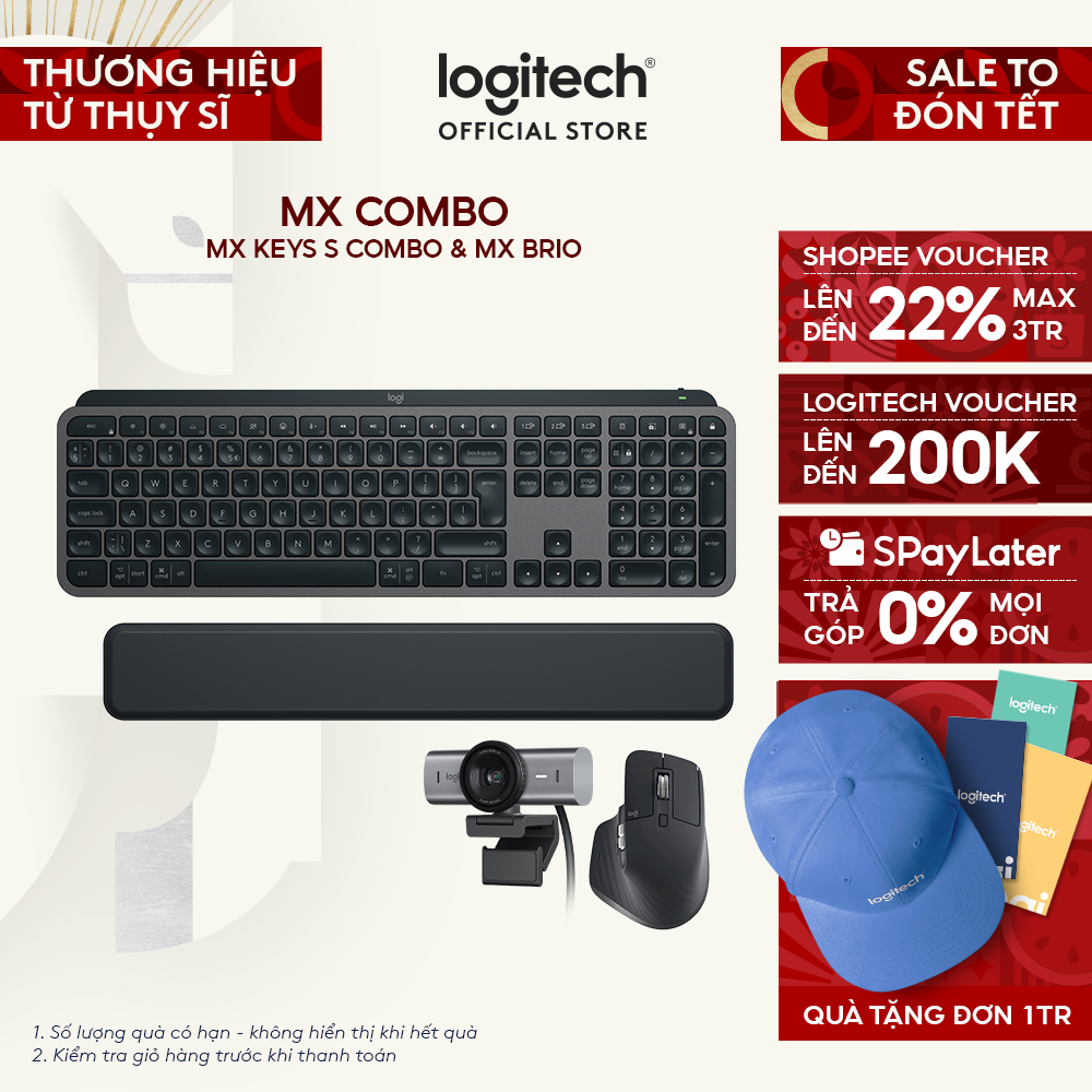 Combo Chuột & Bàn Phím Bluetooth Logitech MX Keys S Combo | Webcam Logitech MX BRIO Ultra HD 4K