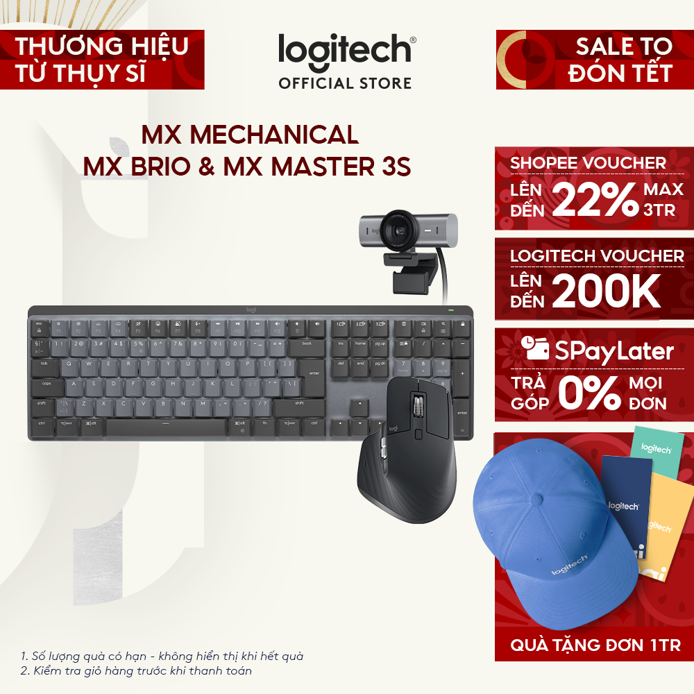 Combo Bàn phím Logitech MX Mechanical | Chuột Logitech MX Master 3s | Webcam Logitech MX Brio