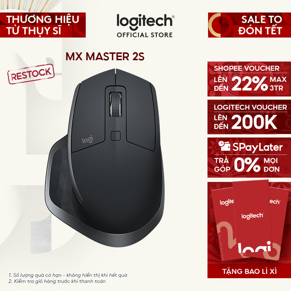 Chuột không dây Bluetooth Logitech MX Master 2s - form to, pin sạc USB-A, Mac/ Laptop