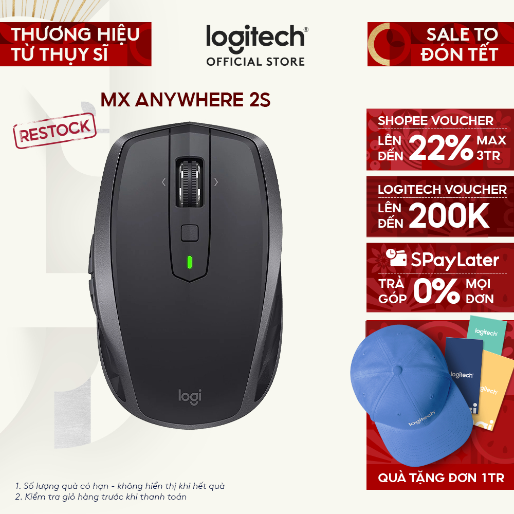 Chuột không dây Bluetooth Logitech MX Anywhere 2s - Nhỏ gọn, pin sạc, MacOS/ Laptop (Không kèm USB)