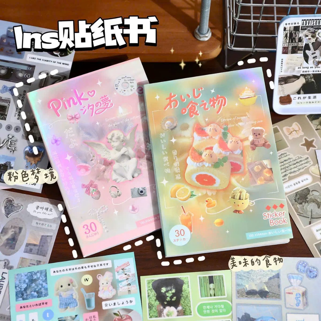 Sticker 30 tờ cắt sẵn phong cách Nhật Bản lấp lánh, sticker ohaya