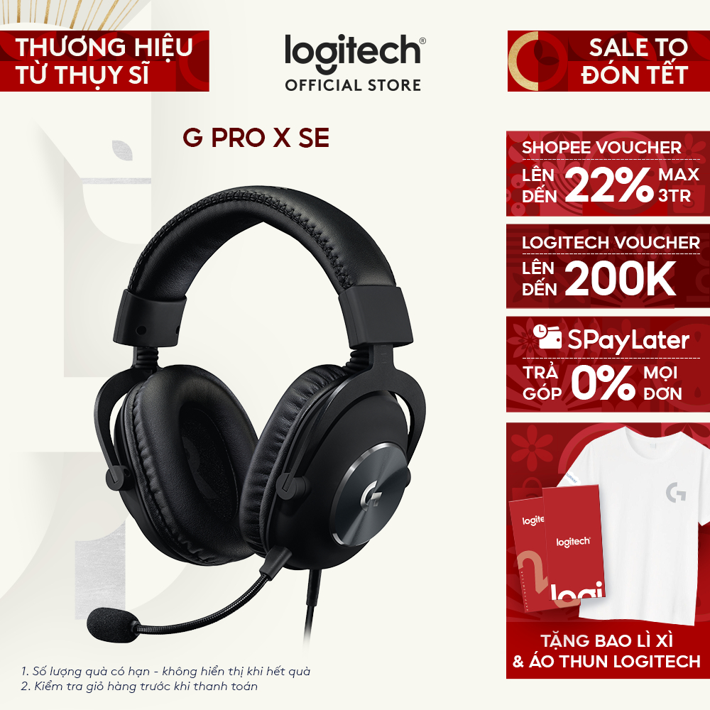 Tai nghe gaming có dây Logitech G Pro X SE, Mic tháo rời, âm vòm 7.1,đệm Memory Foam, màn loa 50 mm