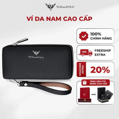Ví nam da cao cấp WILLIAMPOLO chính hãng, ví dáng dài phong cách sang trọng kèm hộp và túi POLO121