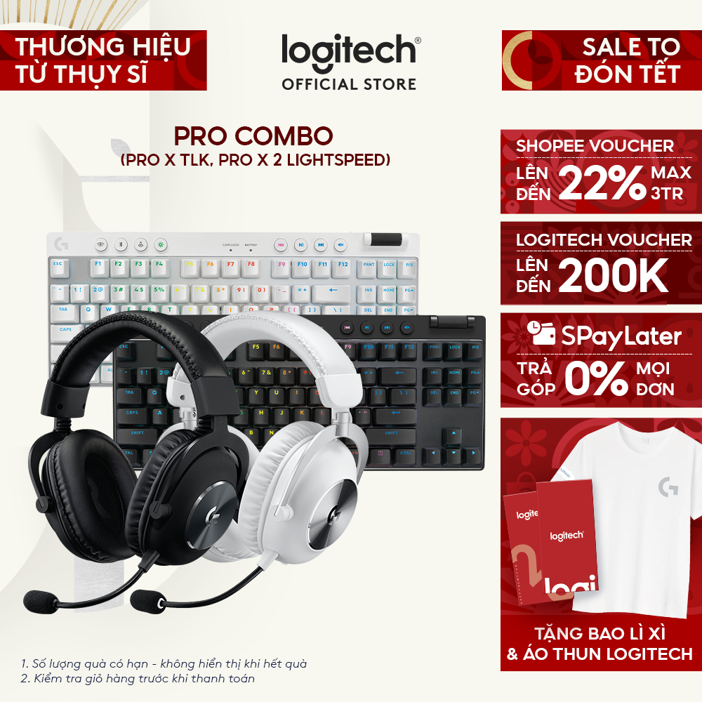 Combo bàn phím, tai nghe gaming không dây Logitech PRO X TKL LIGHTSPEED, PRO X 2 LIGHTSPEED, âm vòm 