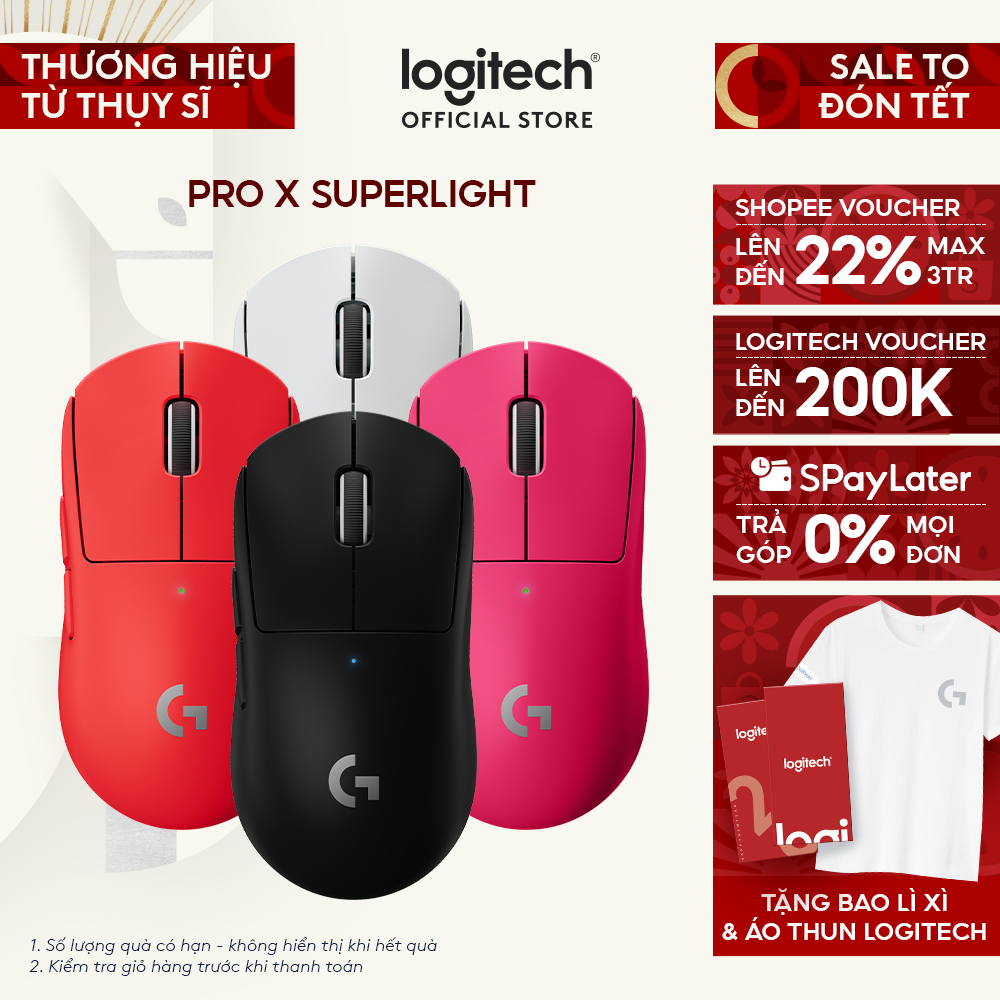Chuột gaming không dây Logitech G Pro X Superlight - Siêu nhẹ, 5 nút lập trình, pin lâu