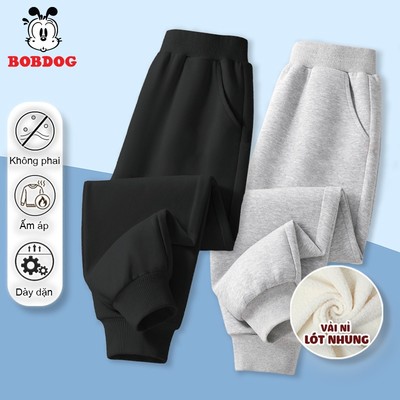 Quần dài nỉ nhung cho bé trai bé gái BOBDOG, quần thu đông trơn dày ấm cute cho bé