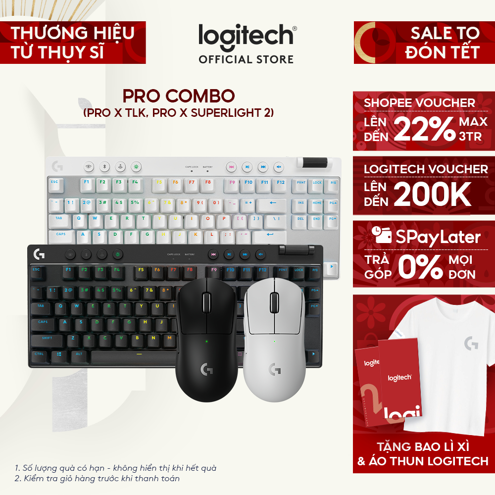 Combo chuột, phím gaming không dây Logitech G PRO X TKL LIGHTSPEED, PRO X SUPERLIGHT 2 LIGHTSPEED, 3