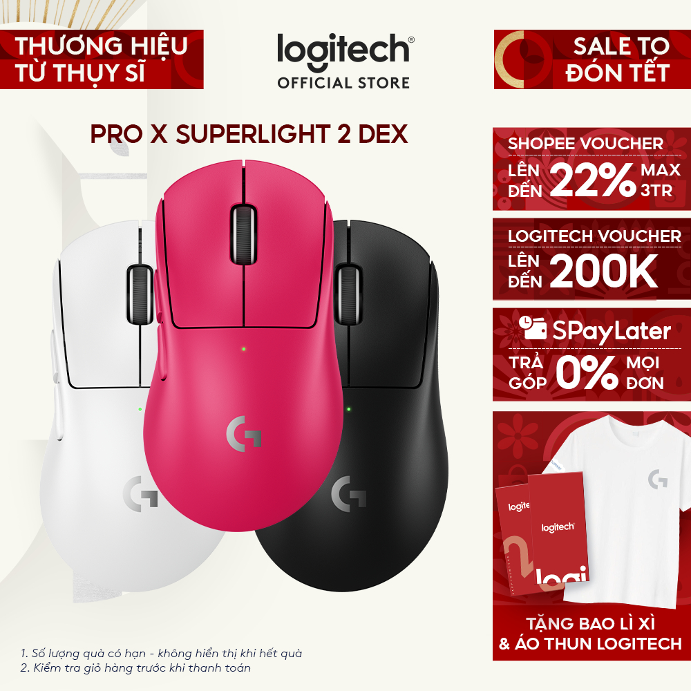 Chuột Gaming không dây Logitech G PRO X SUPERLIGHT 2 DEX LIGHTSPEED, Nhẹ 60g, Hero 2, 32k DPI, USB-C