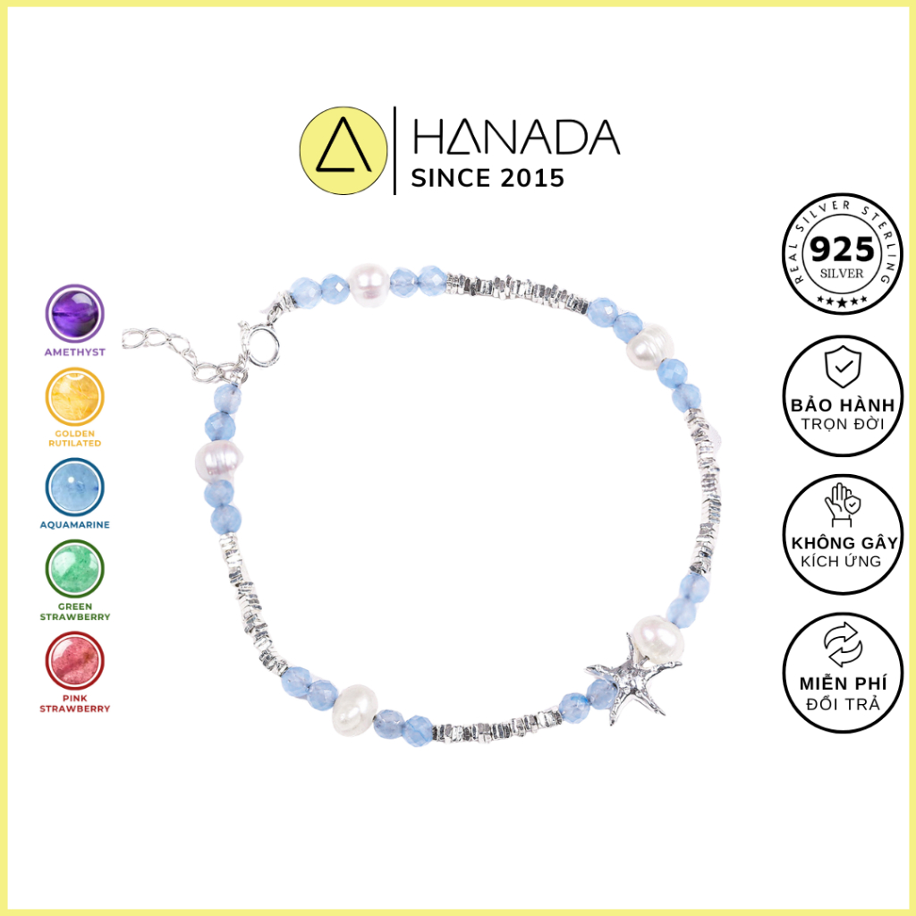 [BẠC 925-BH TRỌN ĐỜI]Lắc tay Bạc 925 Hanada Đá Phối Ngọc Charm Sao Biển , Vòng Tay Đá May Mắn Quà Tặng Nam Nữ 2882 F20