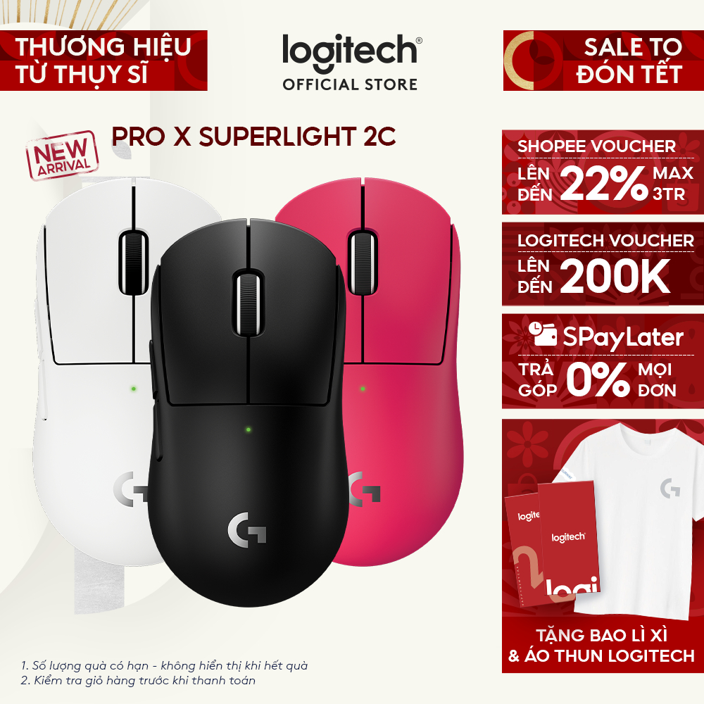 Chuột Gaming không dây Logitech G PRO X SUPERLIGHT 2c - Chuẩn Pro-Grade, Nhẹ 51g, sạc USB-C, cảm biế