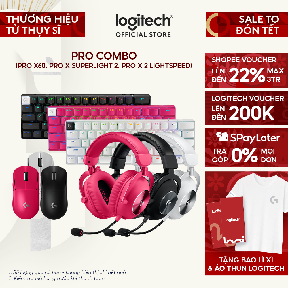 Combo Logitech G PRO Gaming Bàn phím Logitech G Pro X 60, Tai nghe G Pro X 2 Lightspeed, Chuột G Pro