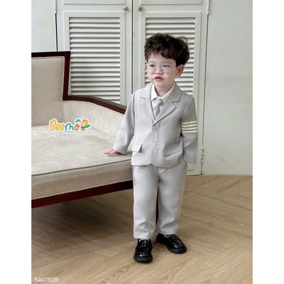 Set vest sự kiện 3 chi tiết ( không kèm sơ mi) cho bé trai Beemo in chữ vải chéo hàn cho bé trai từ 9-24kg 5407SDB