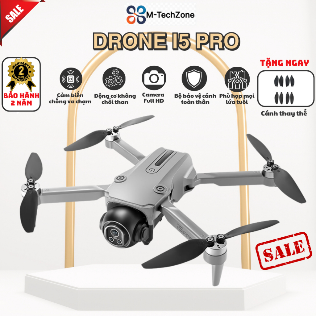 Flycam, Drone mini giá rẻ, i5 PRO, Cảm biến giữ vị trí, Nhào lộn 360 độ, Camera siêu nét quay chụp