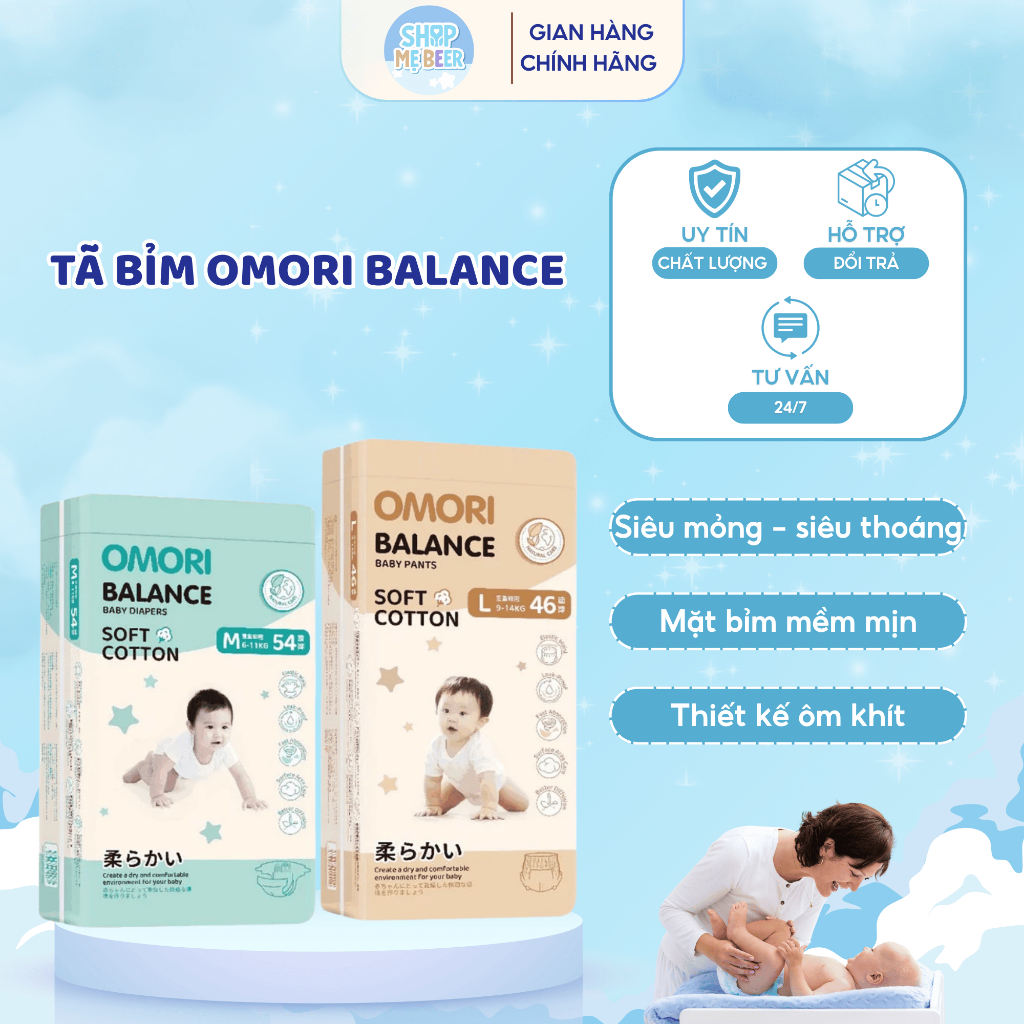 Tã Bỉm Omori Balance Siêu Thấm Hút, Mềm Mại An Toàn Cho Bé Đủ Size Newborn - 3XL