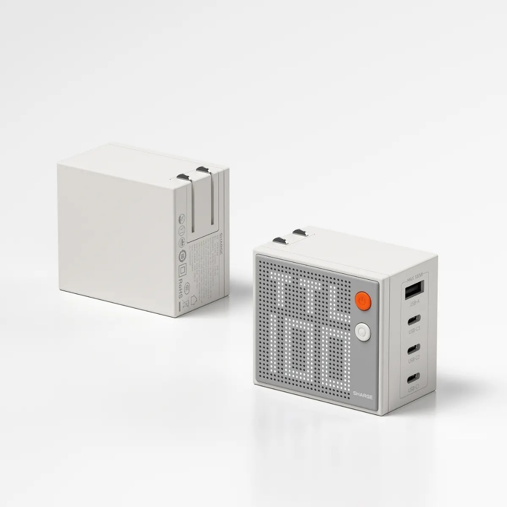 Củ Sạc Nhanh Sharge Pixel 100W - Màn Hình LED Ma Trận - 4 Cổng Sạc - GaN 5 - Nhỏ Gọn.