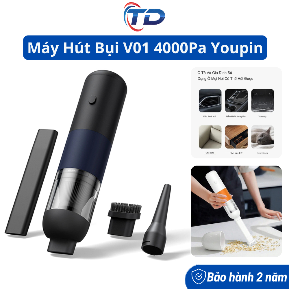 Máy Hút Bụi Cầm Tay Không Dây Ôtô Xlaoml V01 Lực Hút 4000Pa Sạc Pin Hút Bụi Nhà Và Xe Hơi Nhỏ Gọn