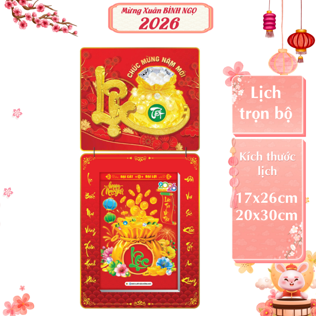 LỊCH 2026 - Bloc (17x26cm) - (20x30 cm) - Chữ Lộc Trọn Bộ Đầu Treo Laminate