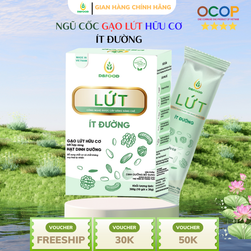 Ngũ Cốc Gạo Lứt Hữu Cơ DBFOOD Ít Đường Hộp 360g Chỉ 20 Gói Nhỏ 18g