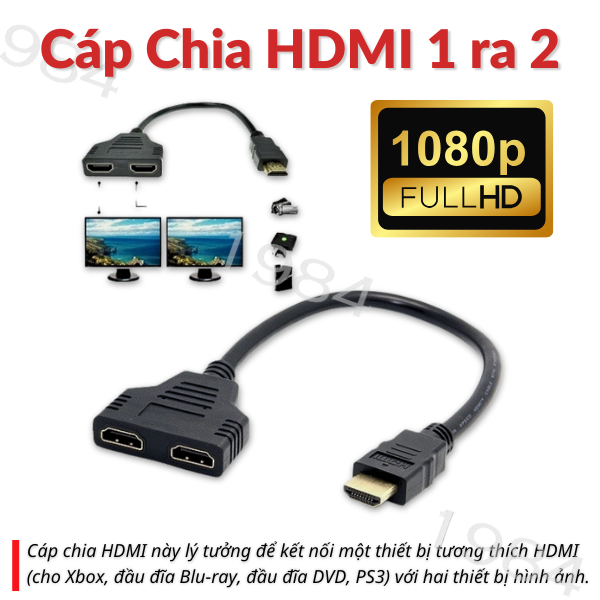 Dây Cáp Chia 2 Cổng hdmi 1080p 2 Cổng Vào 1 Cổng Ra hdmi Đực Sang hdmi Cái 1 Đến 2 Cho hdmi hd led l