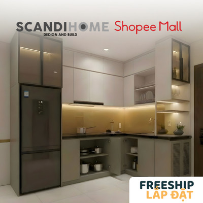 KITCHEN, Tủ bếp chữ L chung cư gỗ công nghiệp và ván nhựa cao cấp BEP_003, kệ bếp Scandi Home