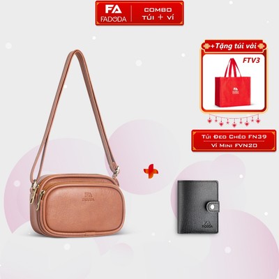 COMBO SIÊU HỜI - Túi nữ đeo chéo đựng điện thoại Fadoda FN39 và  Ví da mini nhỏ gọn FADODA FVN20