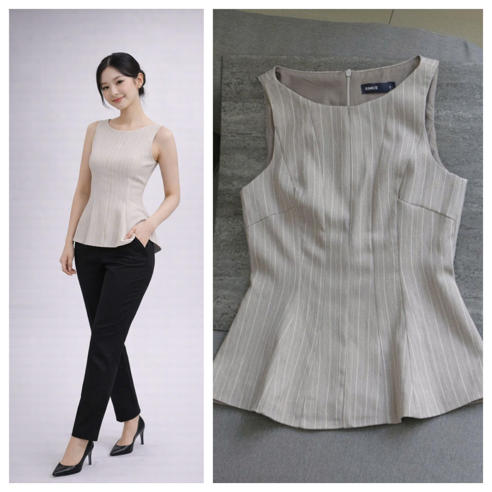 Vis Store - Áo cổ thuyền sọc xám sát nách thanh lịch