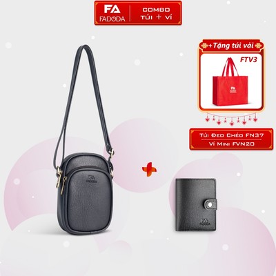COMBO SIÊU HỜI - Túi đeo chéo nữ đựng điện thoại FN37 và Ví da mini nhỏ gọn FADODA FVN20