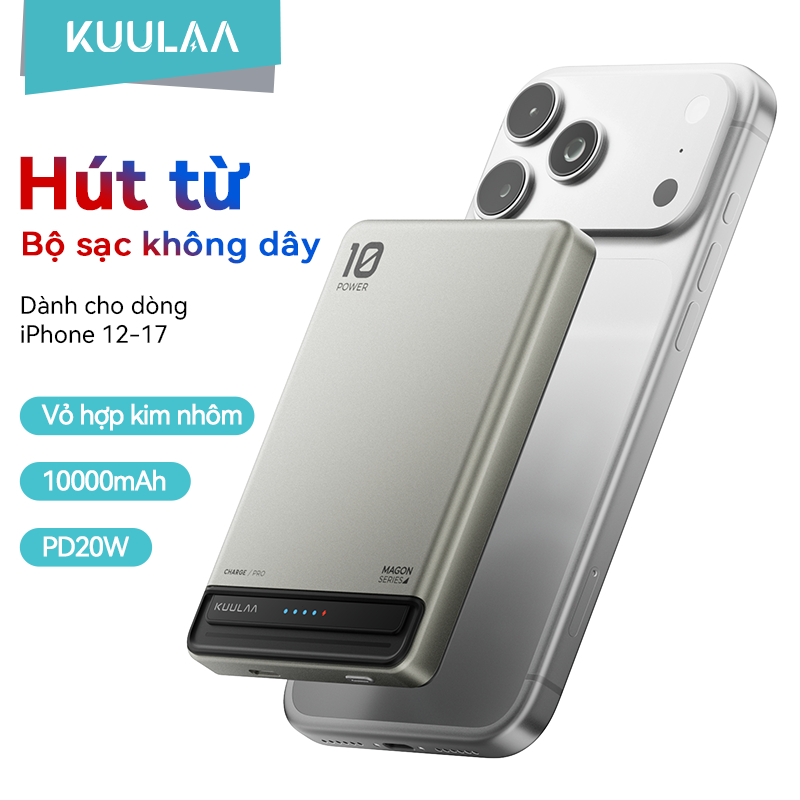KUULAA Pin sạc dự phòng không dây 10000mAh, Sạc Nhanh PD 20W, Tương Thích iP 12-17, Siêu Nhỏ Gọn