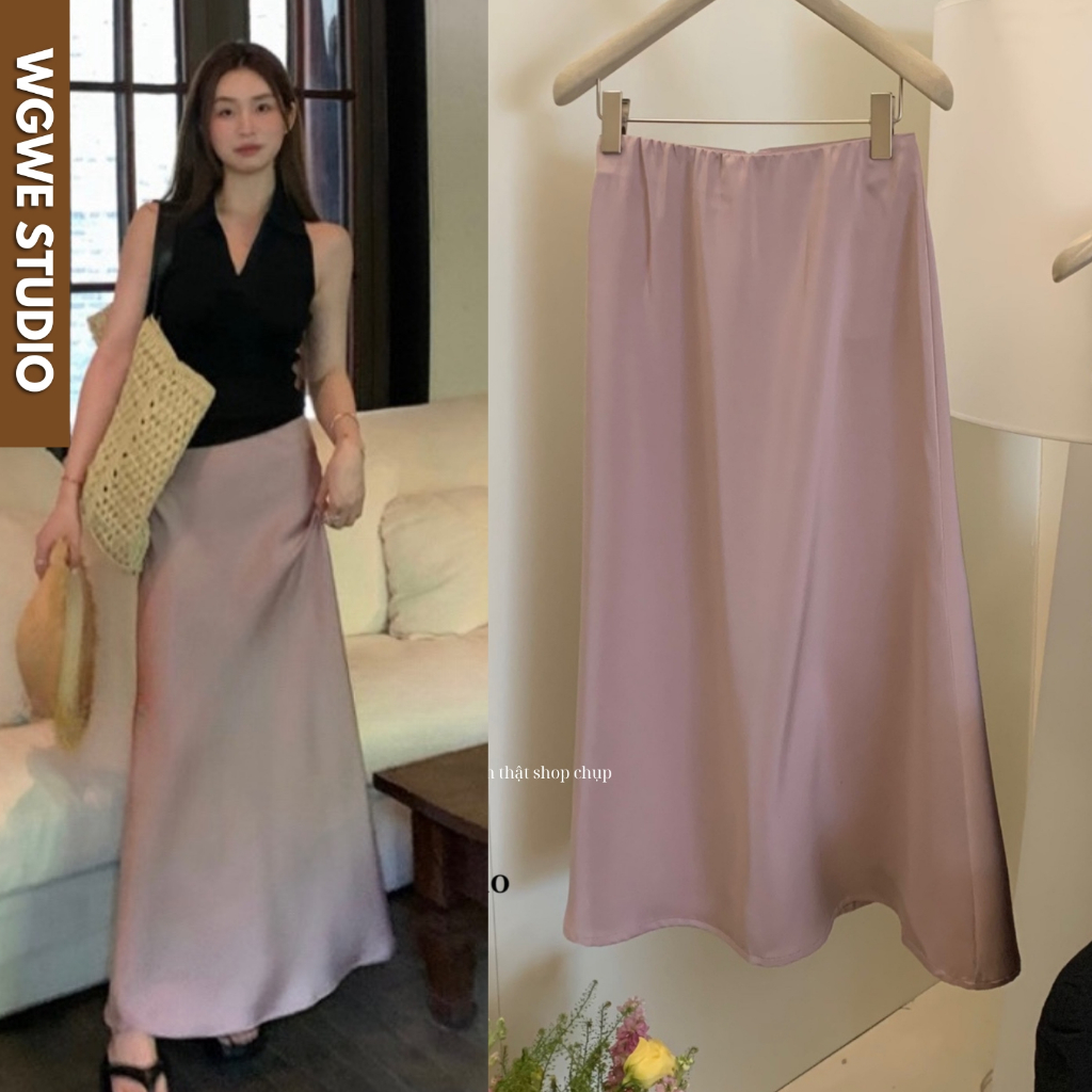 Chân Váy Lụa Dài Chữ A Nữ 𝐖𝐆𝐖𝐄 3557 Dài 90cm Thanh Lịch, Chất Lụa Mịn Cao Cấp – Hàng Quảng Châu