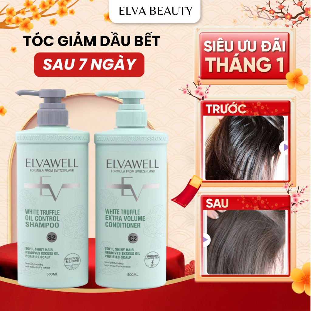 [TÓC DẦU BẾT] Dầu gội xả Elvawell xanh giảm dầu bết, gãy rụng, hương nước hoa quyến rũ lưu hương lâu