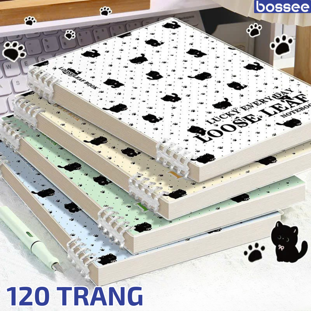 Sổ Còng 120 Trang A5/B5 Họa Tiết Mèo Chấm Bi, Vở Còng Khuyết 10 Chấu Giấy Kẻ Ngang/Caro
