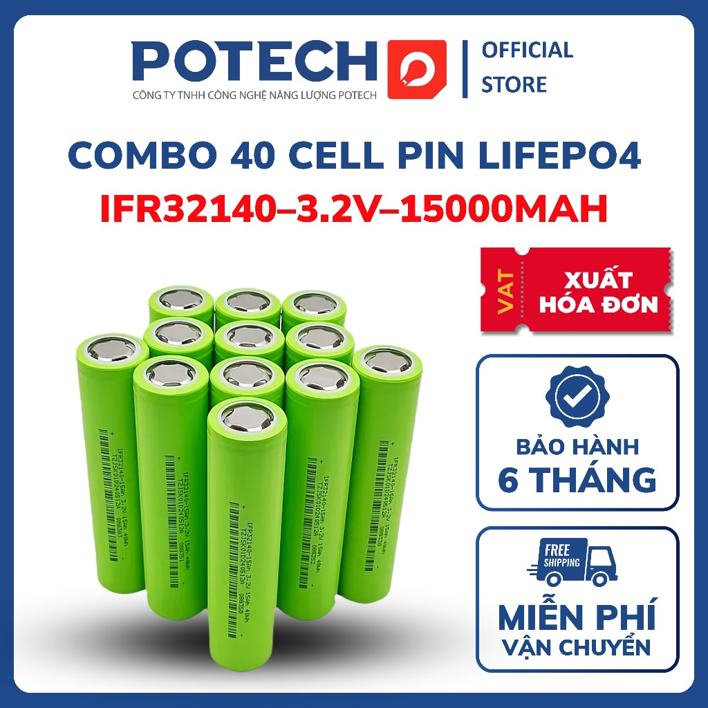 Thùng 40 cell pin IFR32140–3.2V–15000mAh dòng xả 45A (3C) - Hàng mới chính hãng