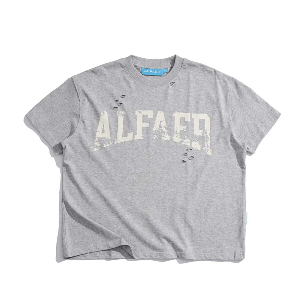 ÁO  ALFAER "ALFAER" CRACKED LOGO T-SHIRT - CREAM GREY