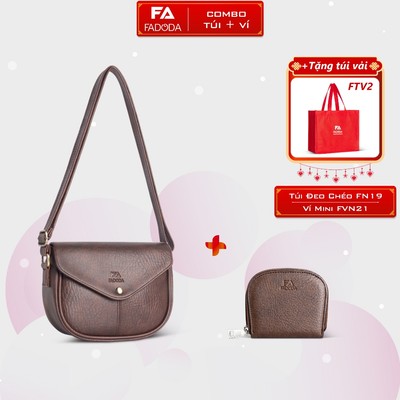 COMBO SIÊU HỜI - Túi đeo chéo nữ đa năng FN19 và Ví da mini dễ thương FADODA FVN21