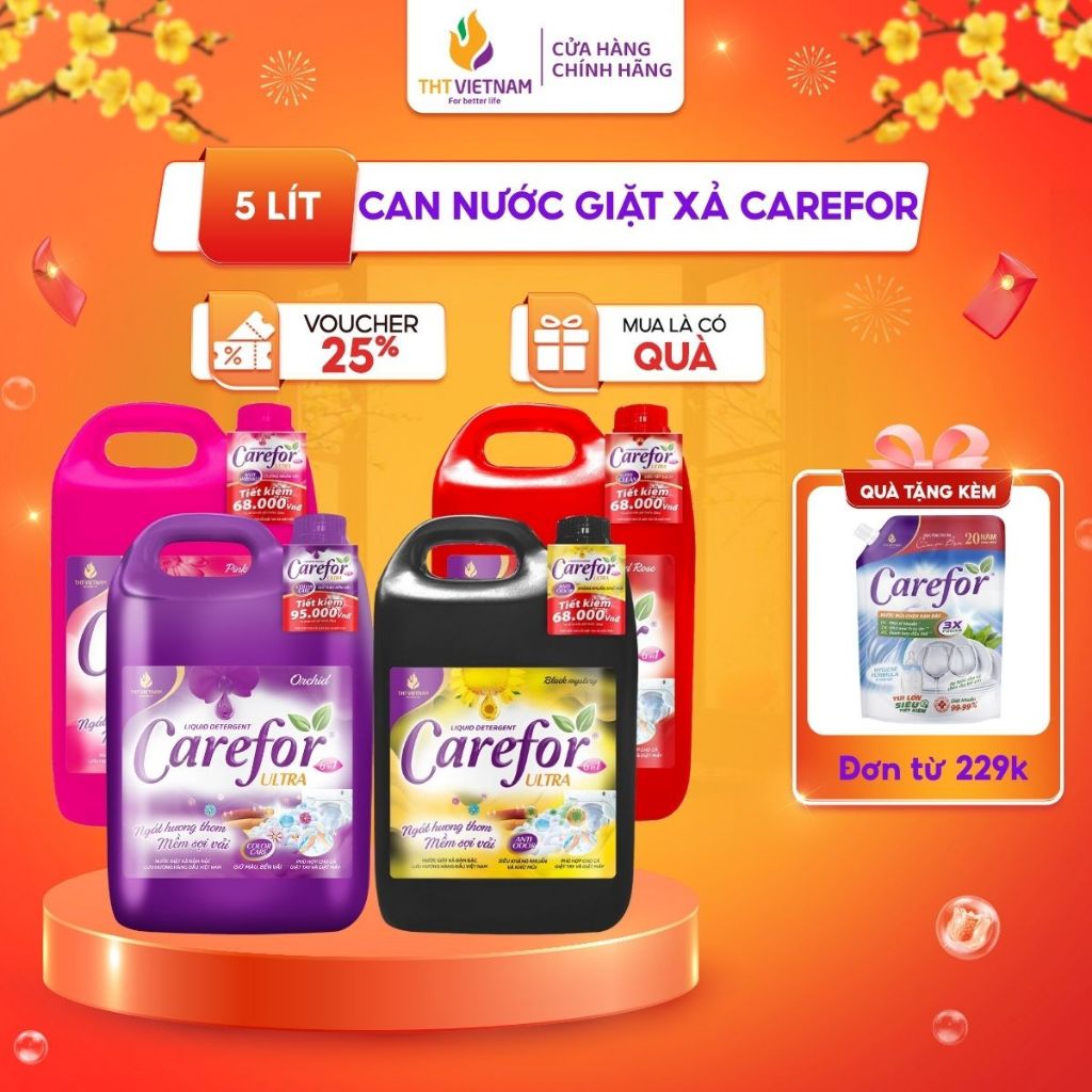 Can Nước Giặt Xả 6in1 Carefor 5 Lít Hương Hoa Hồng, Hoa Lan, Nước Hoa Lưu Hương Lâu Sạch Sâu Vết Bẩn
