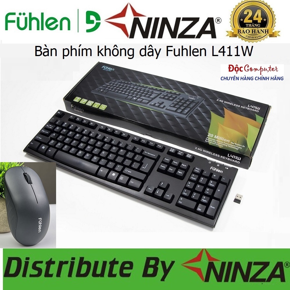 ComBo Bộ Bàn Phím và Chuột không dây Fuhlen L411w+Fuhlen M70 (Tặng kèm Pin/Tuổi thọ 20 triệu lần nhấ