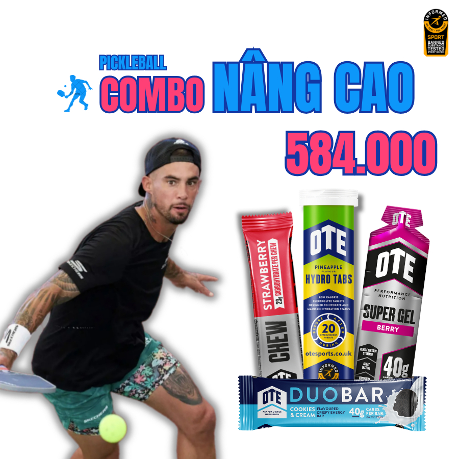 Combo Pickleball OTE Sports, gồm Gel, thanh Bar và SủI, hồi phục, sủi bù Muối, Điện giải và Nước