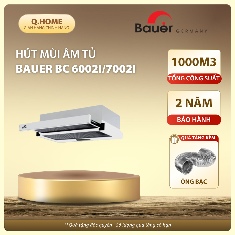Hút mùi Bauer BC 6002I/7002I / Động cơ siêu khỏe - Máy êm / Hút mùi âm tủ Bảo hành 2 năm