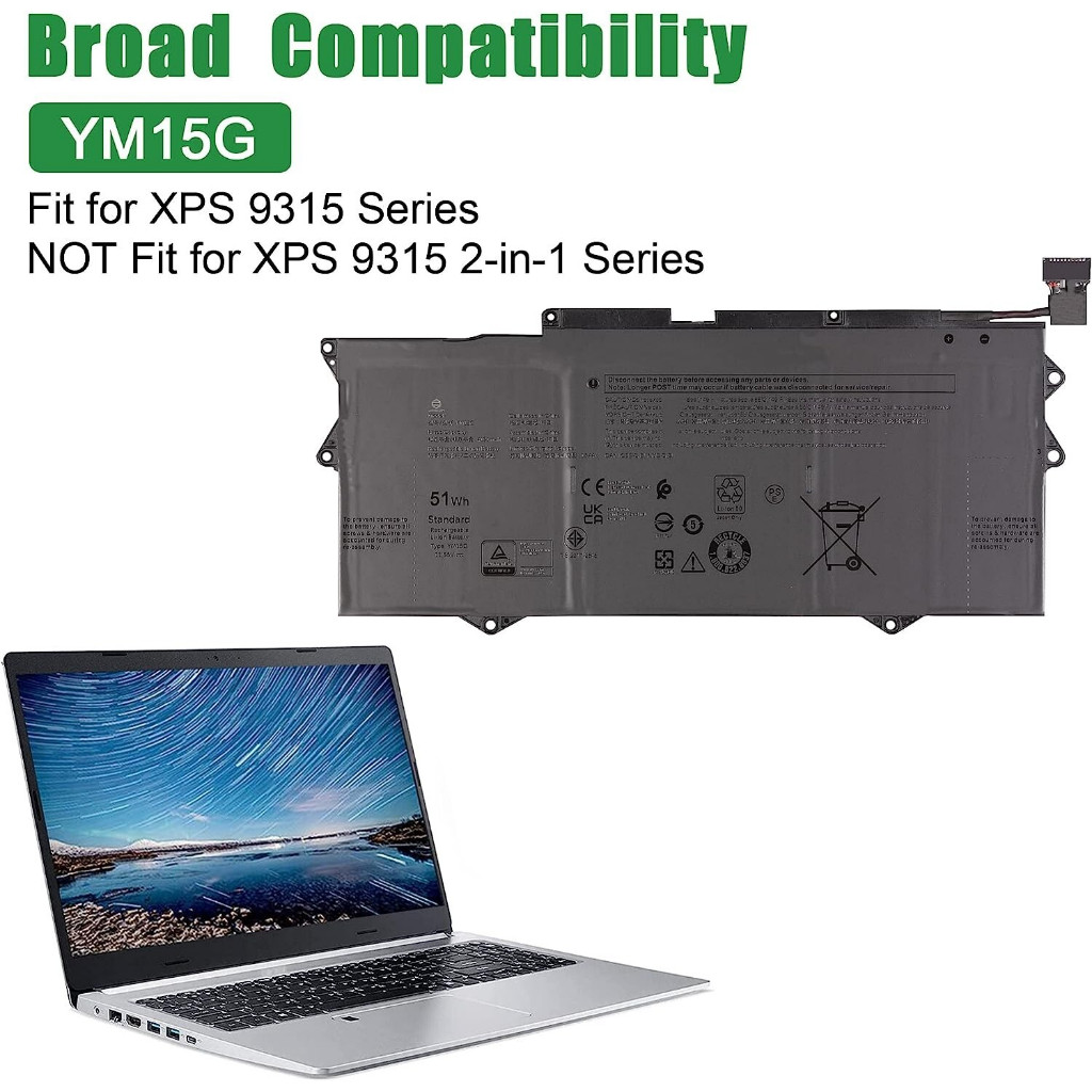 Pin Laptop Dell XPS 13 9315 Series [Not for 2-in-1] 0G9FHC G9FHC YM15G 51Wh 31CP4/78/90