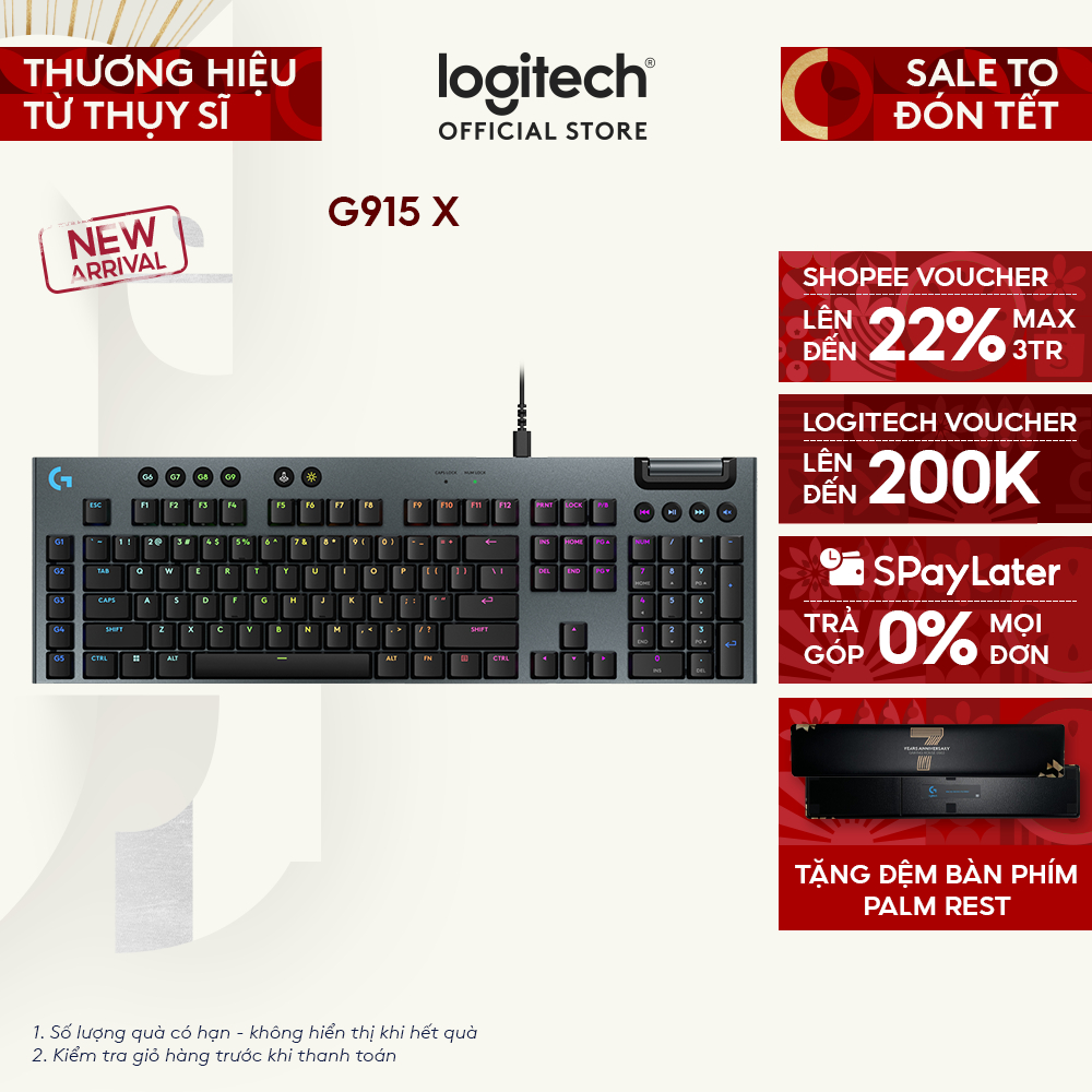 Bàn phím cơ Gaming có dây Lowprofile Logitech G G915 X Fullsize, Mũ phím PBT, nút lập trình, RGB
