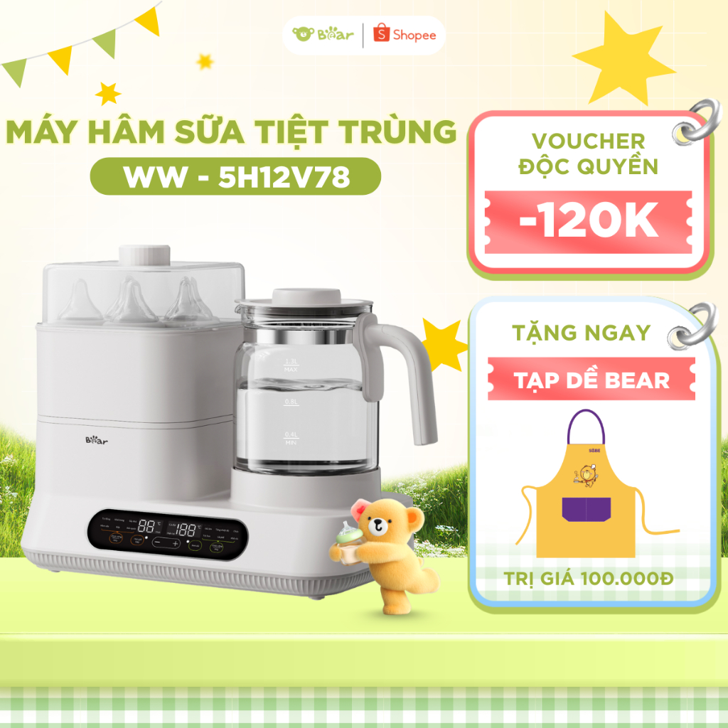 Máy Hâm Sữa Tiệt Trùng Bear WW - 5H12V78 Dung Tích 1.3L Máy Vệ Sinh Bình Nước Đa Chức Năng Máy Đun N