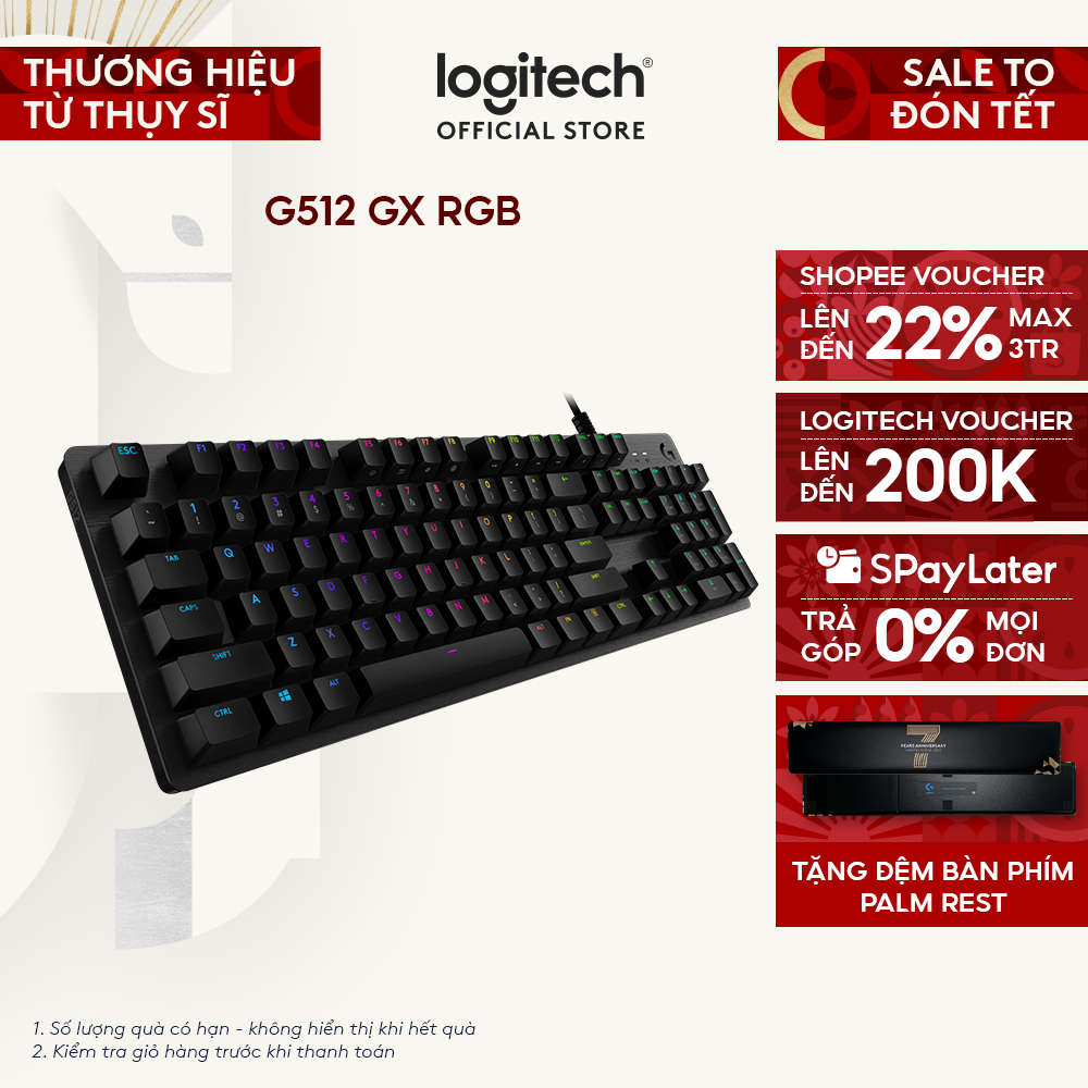 Bàn phím cơ gaming Logitech G512 GX RGB - 3 loại phím cơ GX Switch, cổng USB 2.0