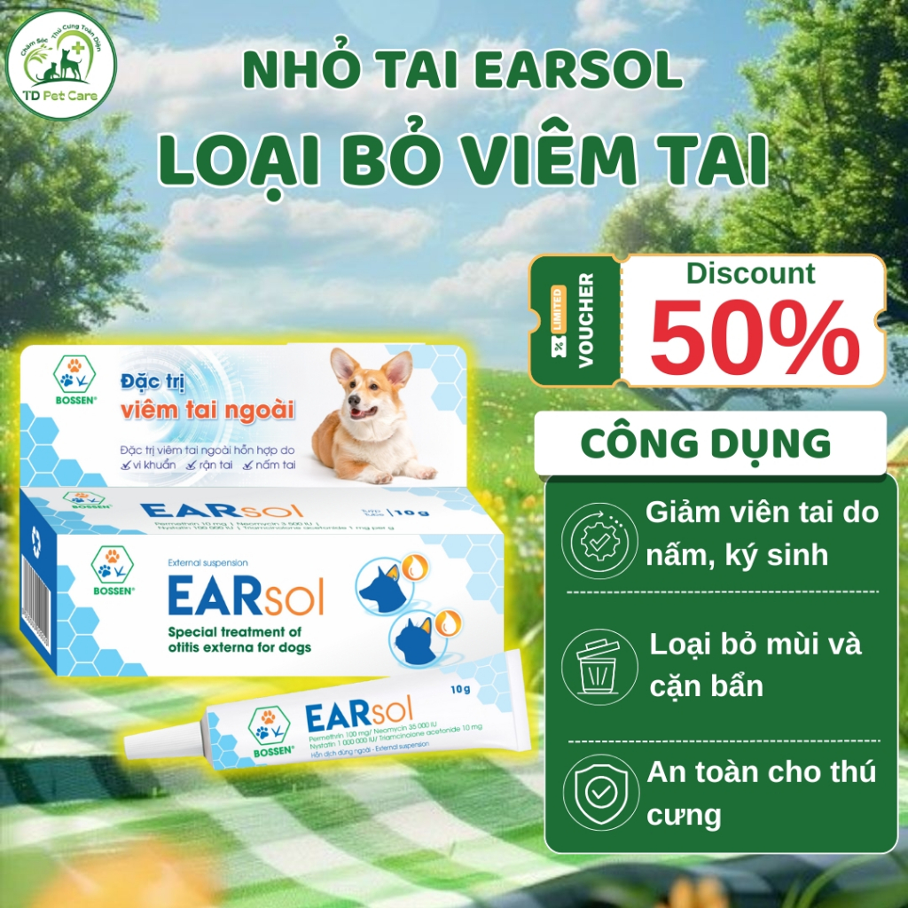 TD Pet Care Nhỏ tai Cho Mèo EARSOL – Hỗ Trợ Vấn Đề Viêm Tai Ngoài