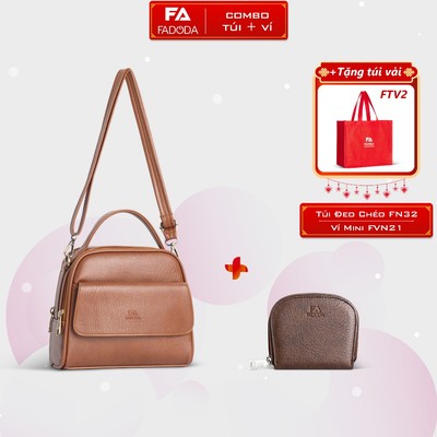COMBO SIÊU HỜI - Túi đeo vai nữ dây đeo tháo rời Fadoda FN32 và Ví da mini thời trang Fadoda FVN21