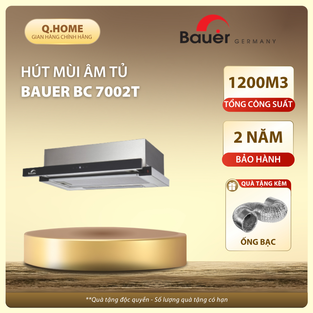 Hút mùi nhà bếp Bauer 7002T Điều khiển dạng cảm ứng 3 cấp độ  Công suất 1200m3/h Bảo hành chính hãng