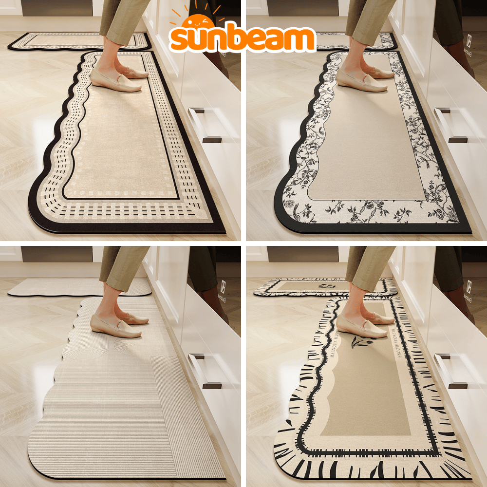 Bộ 2 Thảm Trải Sàn Nhà Bếp Siêu Thấm Hút SUNBEAM, Set 2 Thảm Lau Chân Êm Ái Chống Trượt Decor Phòng