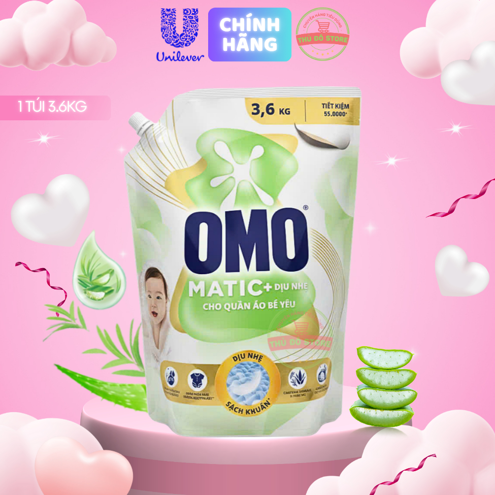 Nước Giặt OMO Matic Cho Bé Lành Tính Cho Quần Áo Trẻ Nhỏ - Túi 3.6KG (Bao Bì Mới Màu Xanh)